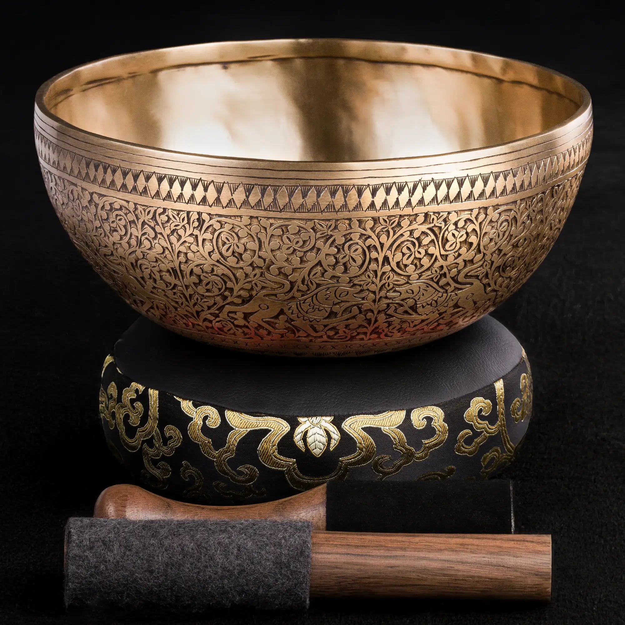Royal Vine Hand-Carved Jambati Himayalan Singing Bowl HW202 – 9 1/2”, D3 & G#5.