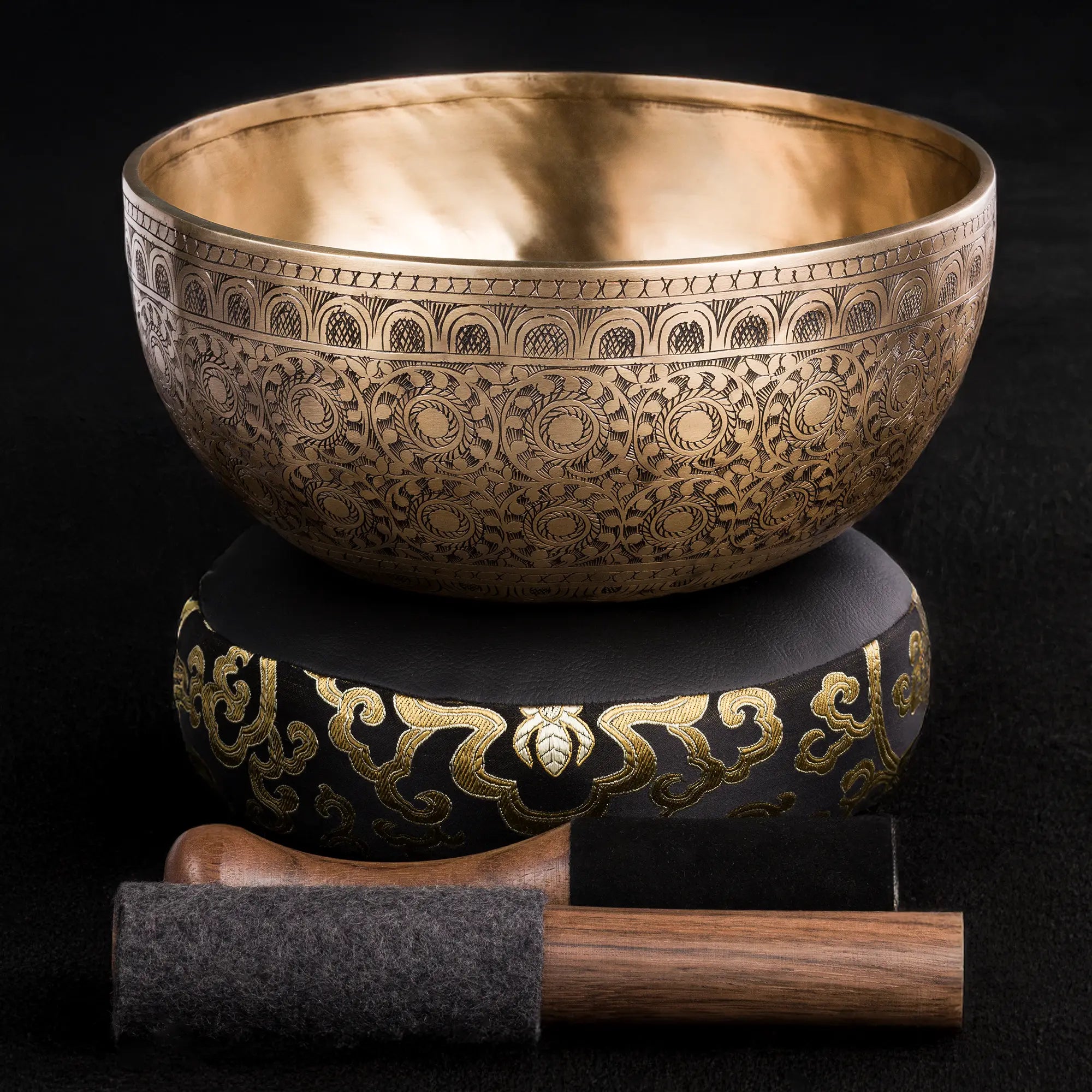 Wheel of Balance - Hand-Carved Jambati Himayalan Singing Bowl HW262 – 9 3/4”, C3 & F#4.