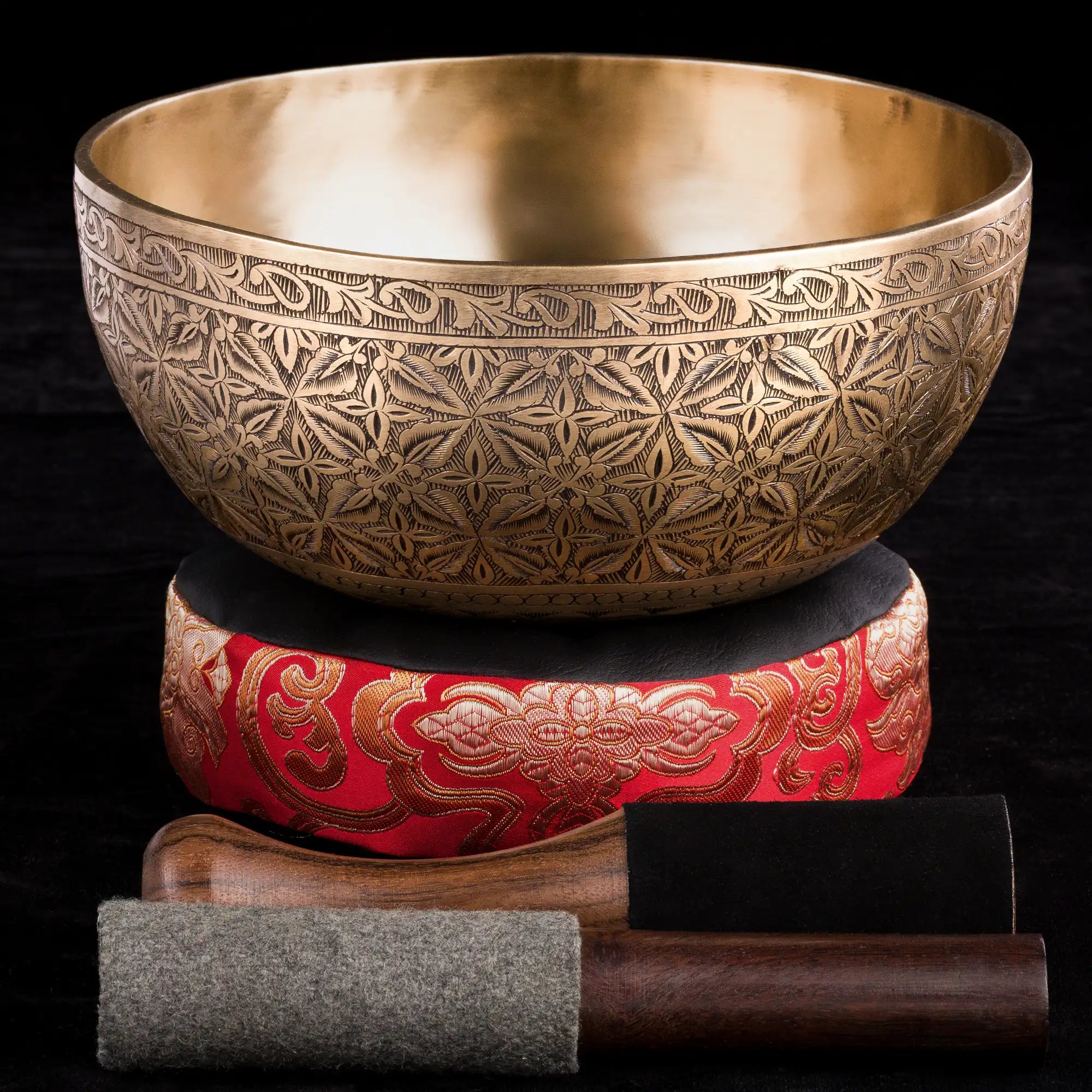Sacred Geometry Hand-Carved Jambati Himayalan Singing Bowl HW264 – 9 7/8”, E3-F3 & B4.