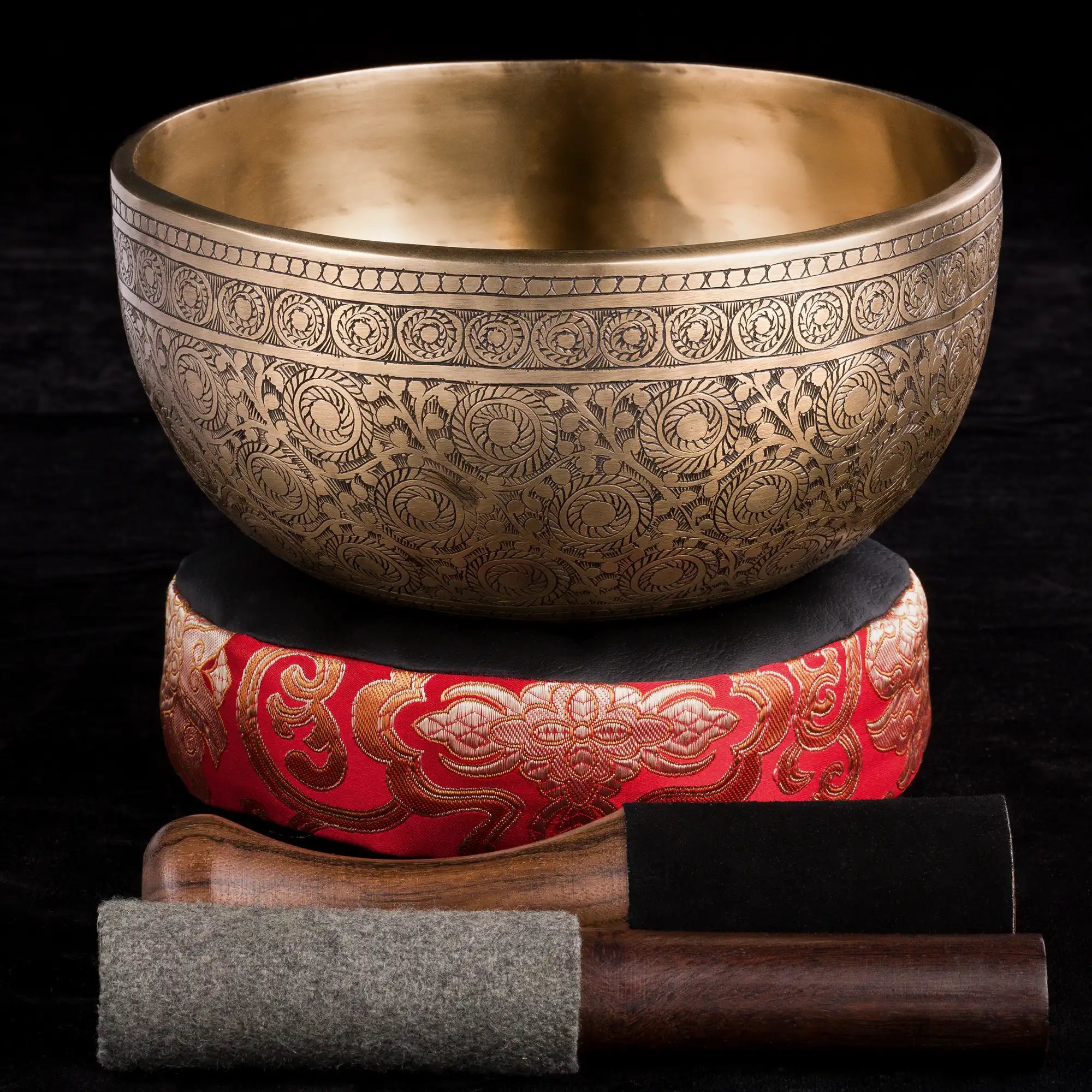 Sacred Lotus Hand-Carved Jambati Himayalan Singing Bowl HW285 – 8 1/4”, A3 & D#5.