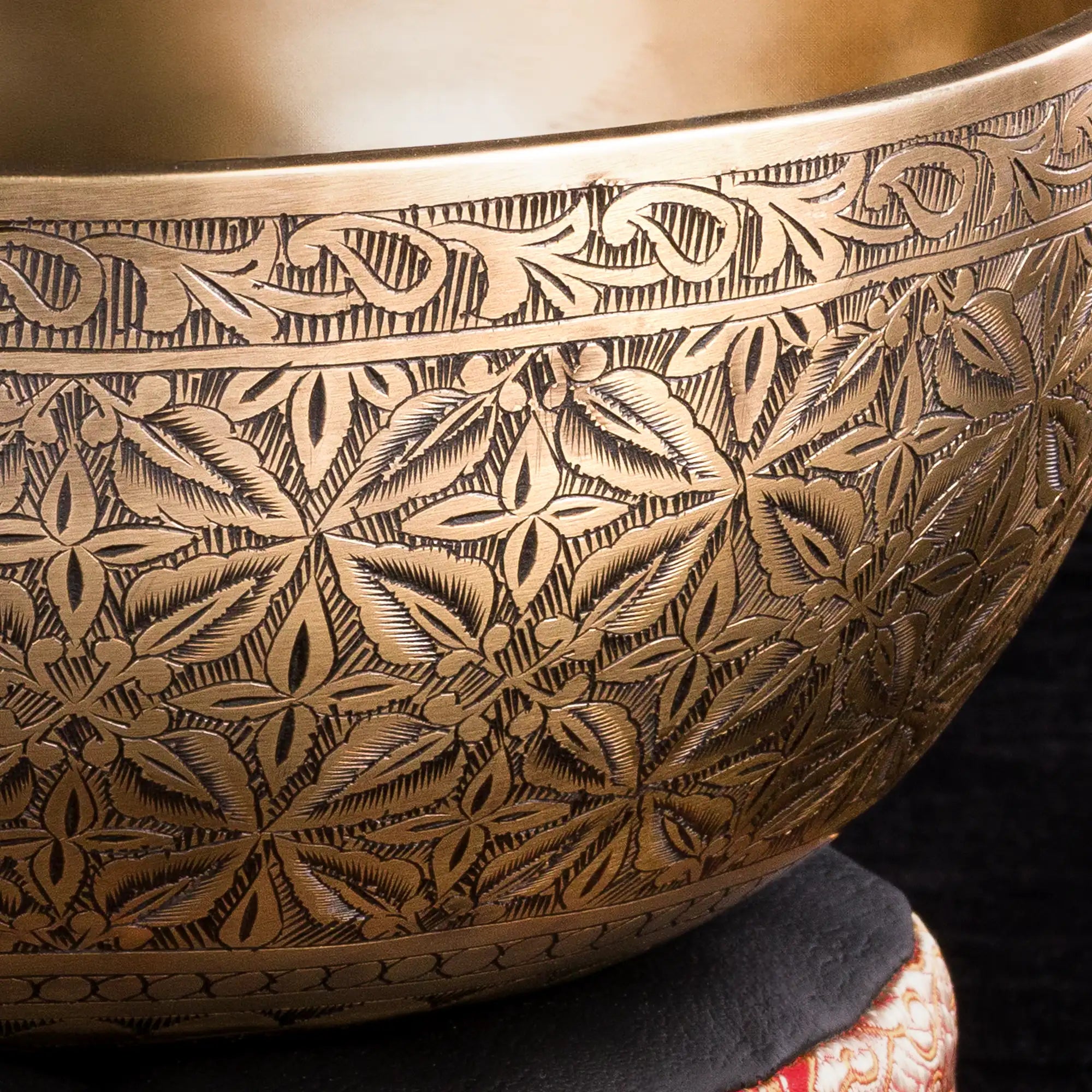 Sacred Geometry  Hand-Carved Jambati Himayalan Singing Bowl HW264 – 9 7/8”, E3-F3 & B4.